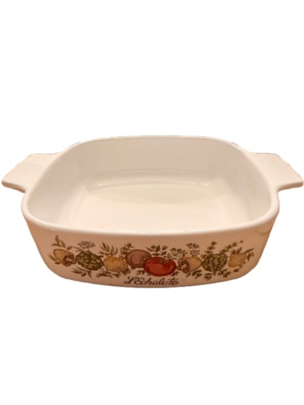 Corningware 1 Quart White Ceramic Baking Dish with Harvest Vegetable Design
